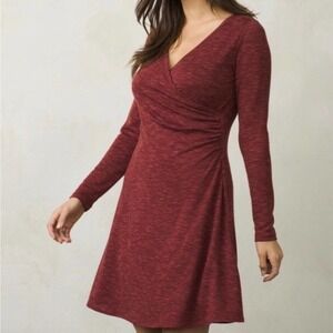 Prana Nadia Faux Wrap Dress Red Long Sleeves‎ Women’s Size Small